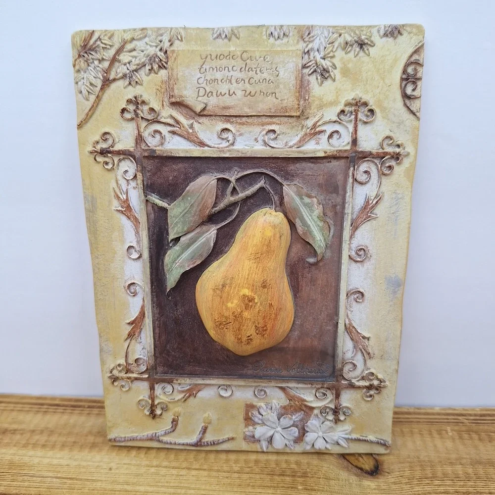 4 Elaine Vollherbst Resin‎ Plaques Wall Art Grapes Apple Pear Fleur De Lis Fruit